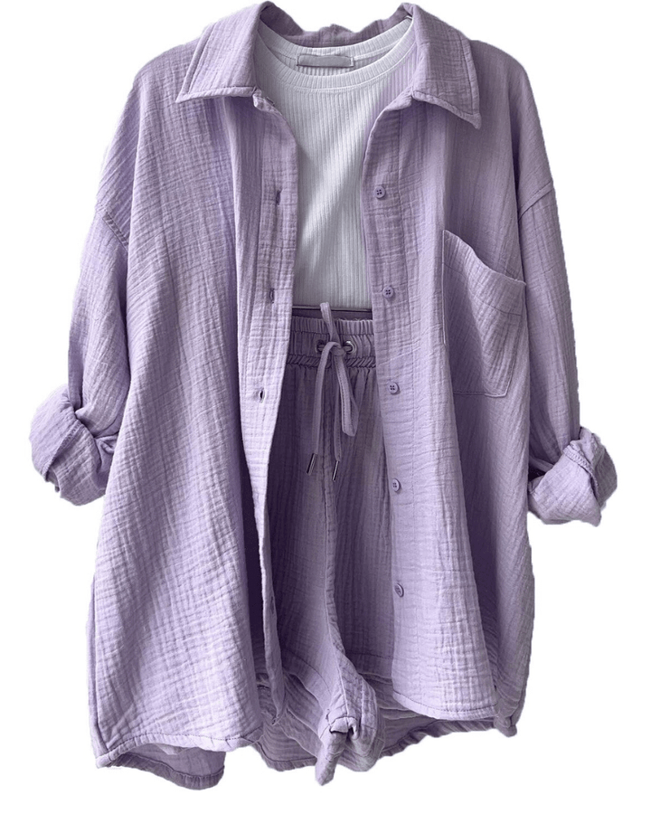 Two-piece women's summer outfit with shirt and trousers – Mila-Lavender-S-The Livary