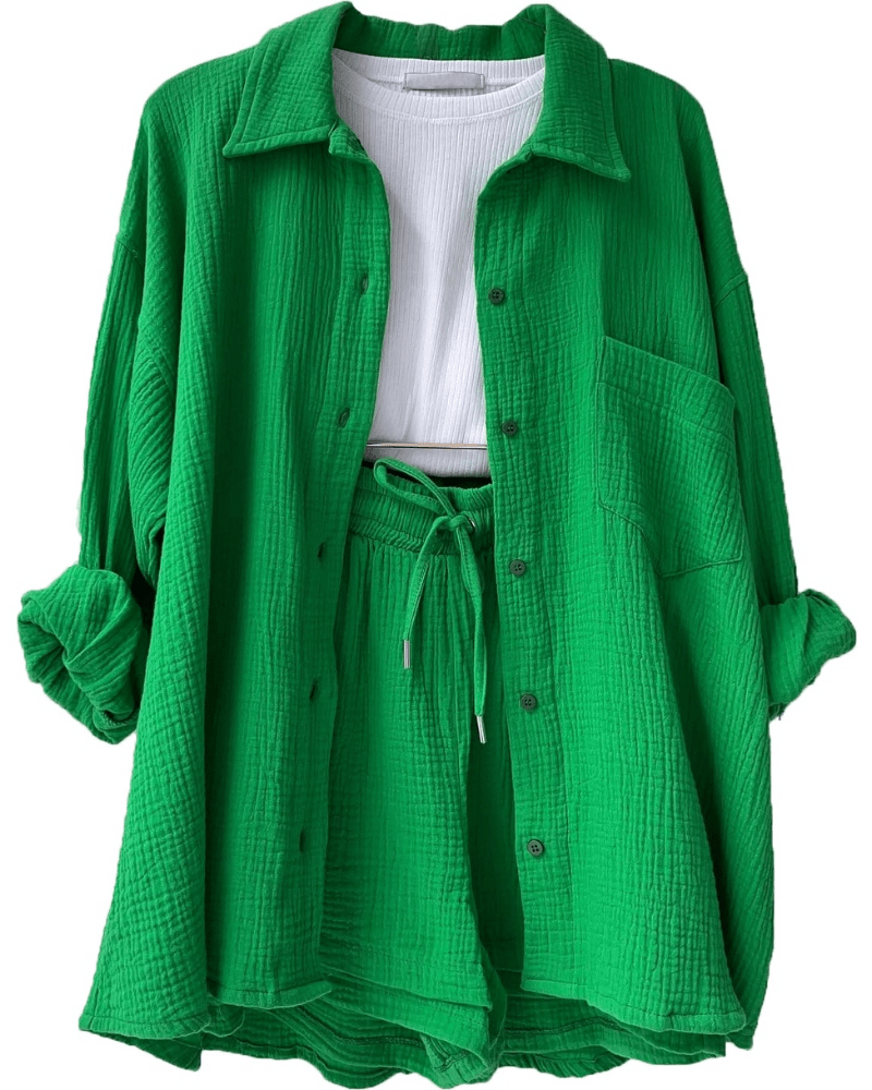 Two-piece women's summer outfit with shirt and trousers – Mila-Green-S-The Livary