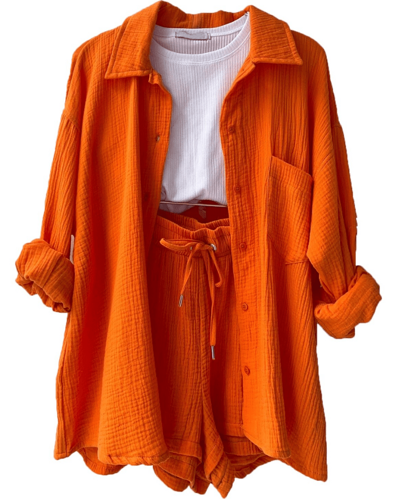 Two-piece women's summer outfit with shirt and trousers – Mila-Orange-S-The Livary
