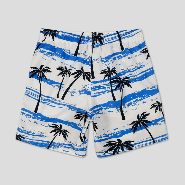 Light summer shorts with palm print for men – Nico-White/Blue-S-The Livary