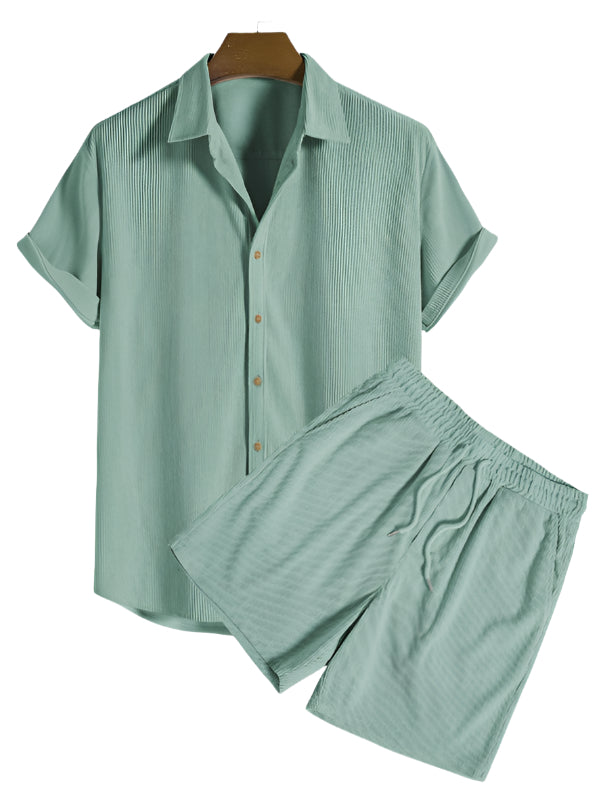Trendy men's summer set with striped design - Beach Style-Green-The Livary