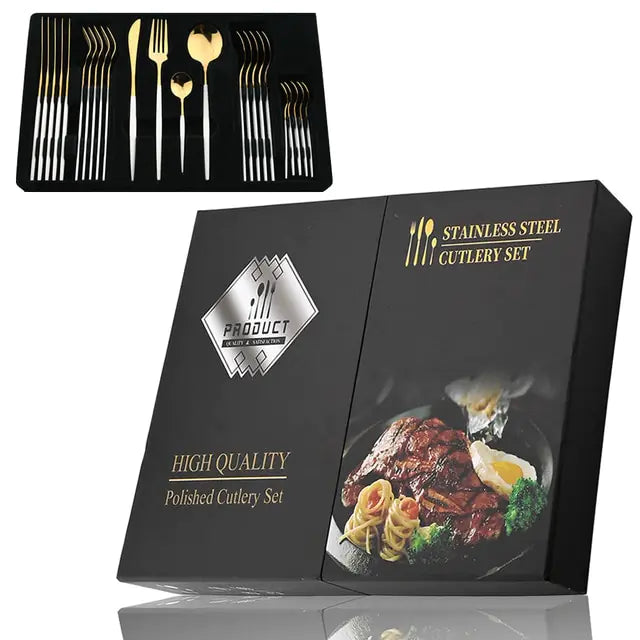 24-piece Stainless Steel Cutlery Set – Aurinox-Silver-The Livary