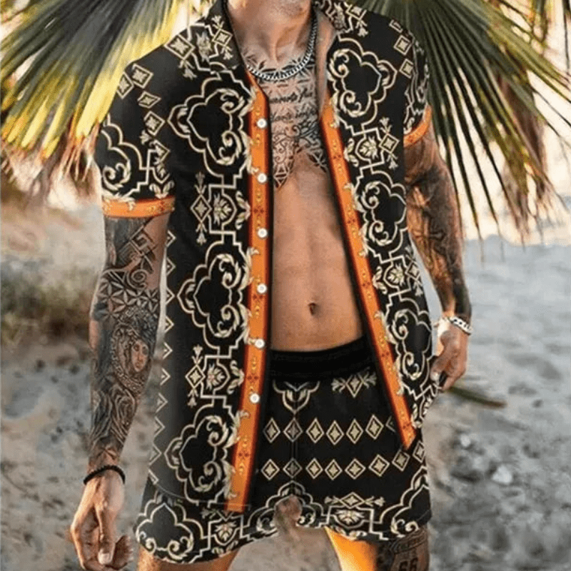 Two-piece men's summer set with patchwork print – Malik-Style 10-M-The Livary