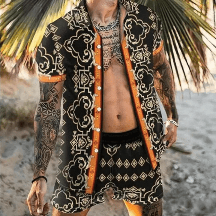 Two-piece men's summer set with patchwork print – Malik-Style 10-M-The Livary