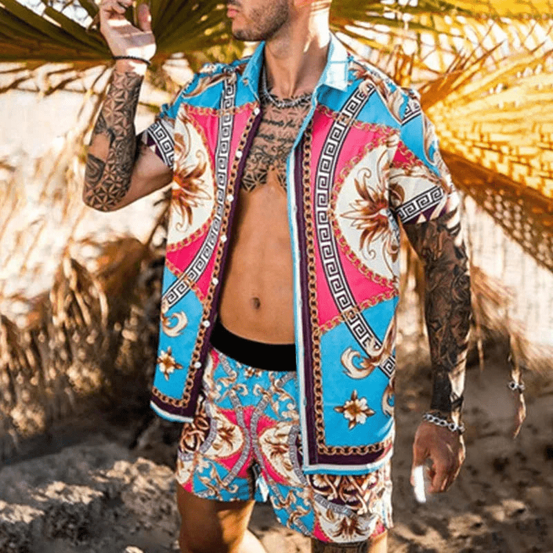 Two-piece men's summer set with patchwork print – Malik-Style 5-M-The Livary