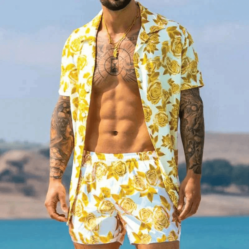 Two-piece men's summer set with patchwork print – Malik-Style 7-M-The Livary