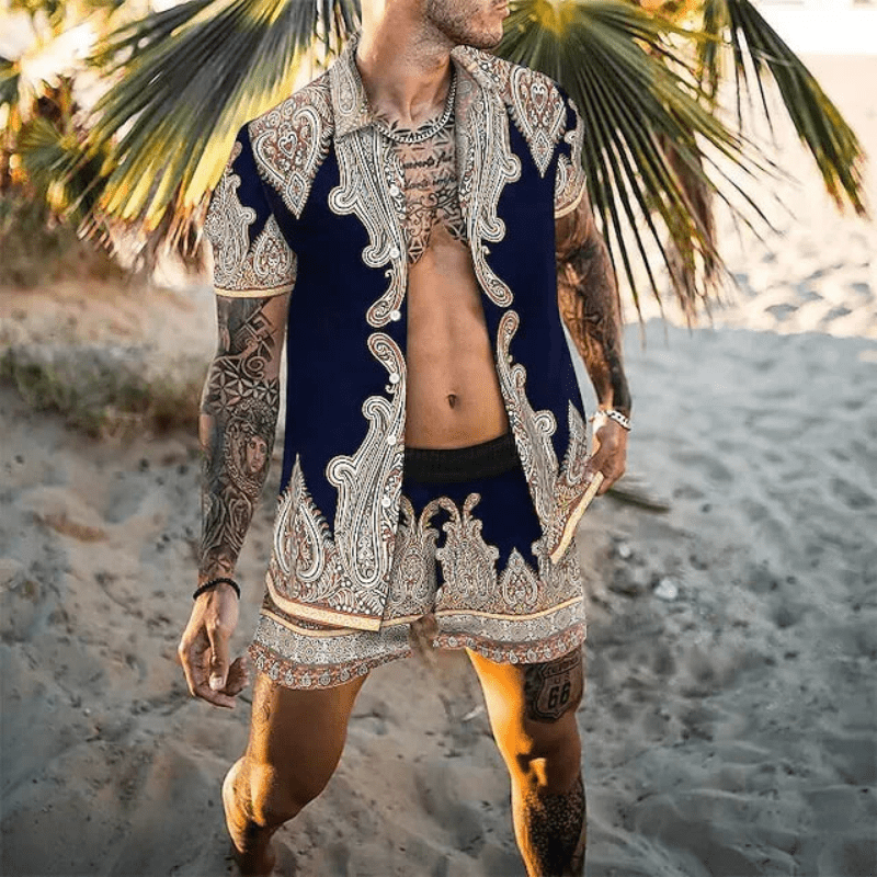 Two-piece men's summer set with patchwork print – Malik-Style 9-M-The Livary