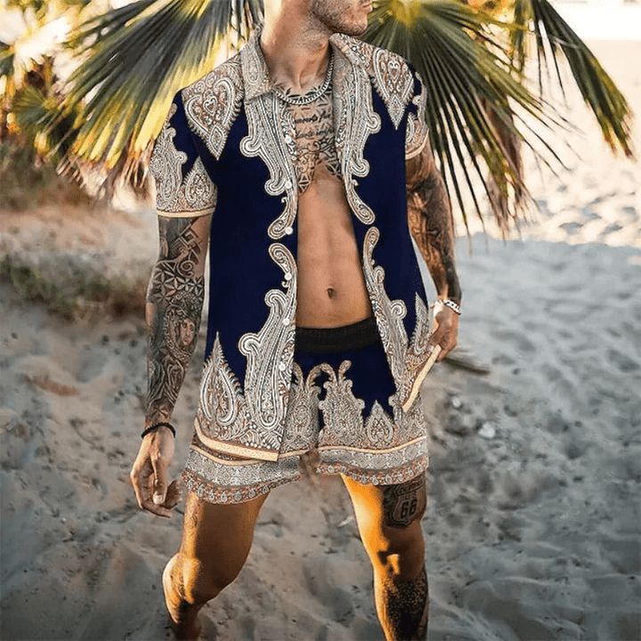 Two-piece men's summer set with patchwork print – Malik-Style 9-M-The Livary