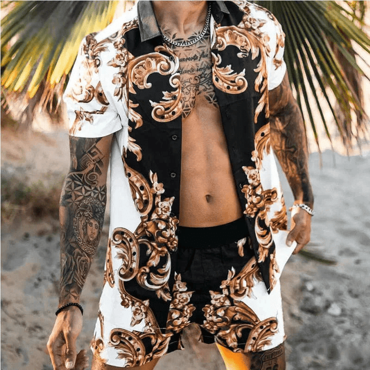 Two-piece men's summer set with patchwork print – Malik-Style 2-M-The Livary