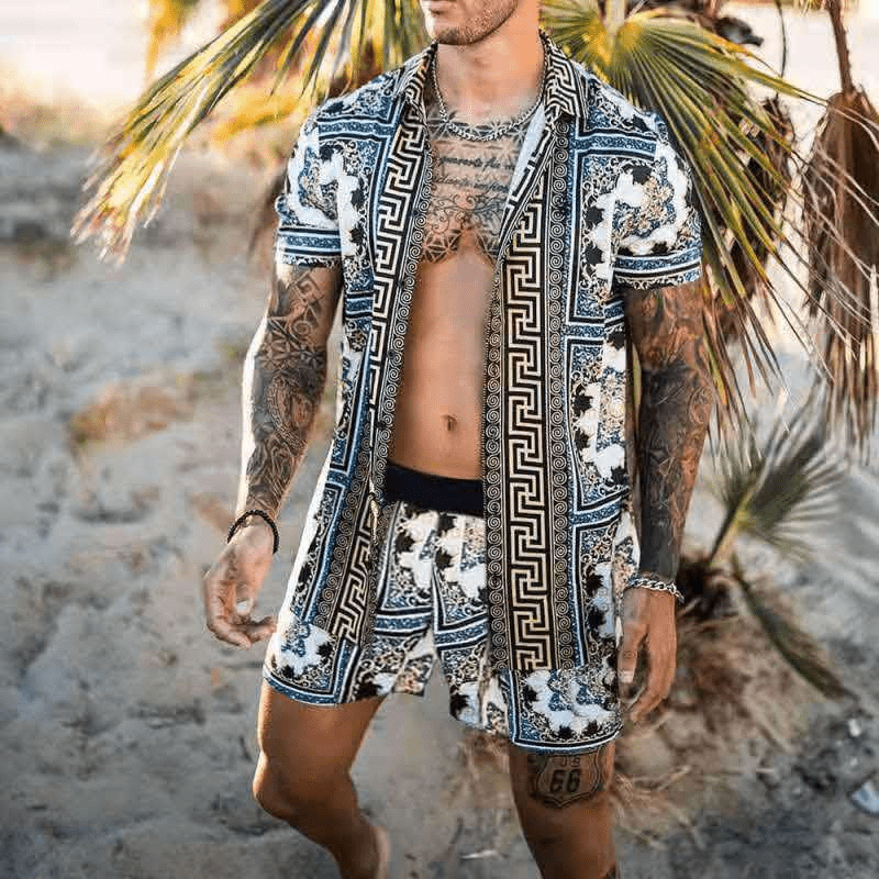 Two-piece men's summer set with patchwork print – Malik-Style 13-M-The Livary