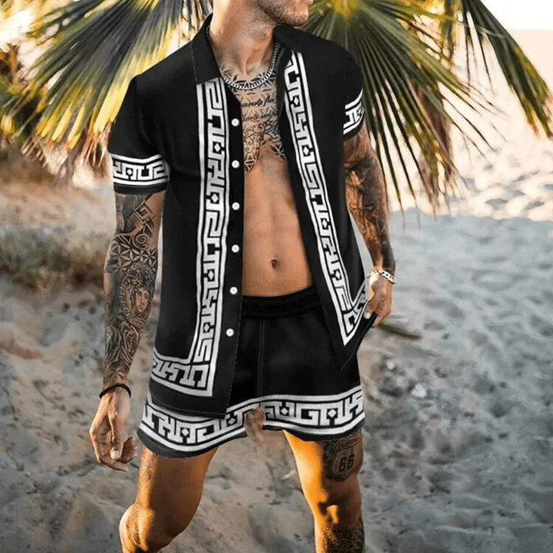 Two-piece men's summer set with patchwork print – Malik-Style 1-M-The Livary