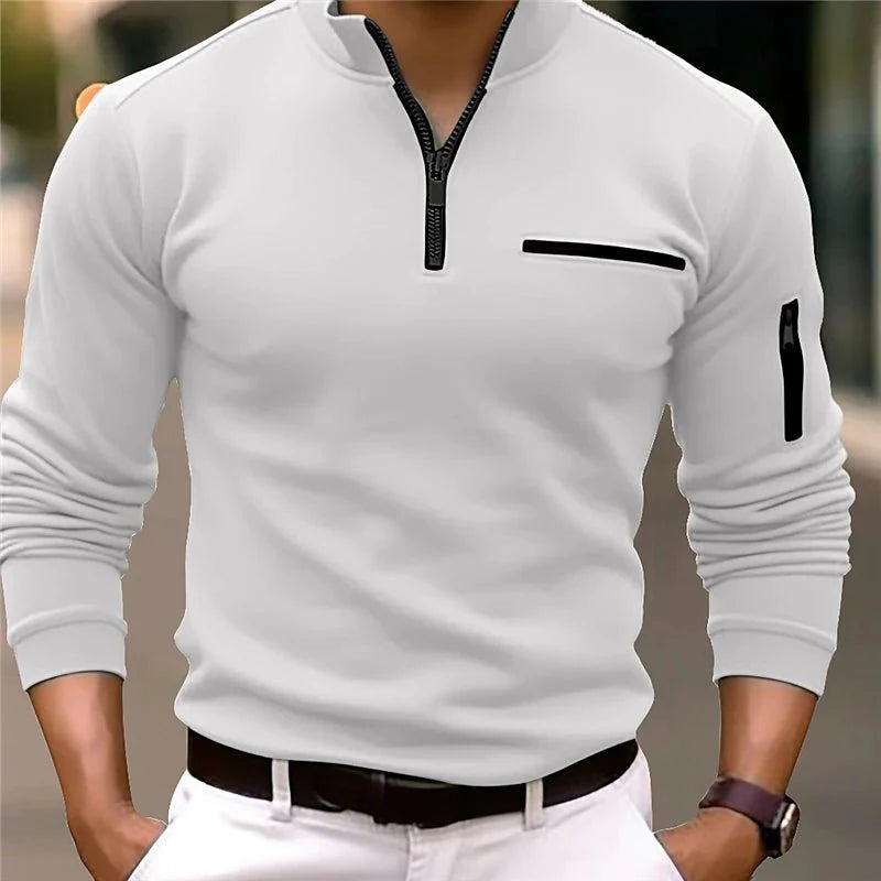 Stylish Men's Sweater with Quarter Zip – Lorenzo-White-S-The Livary
