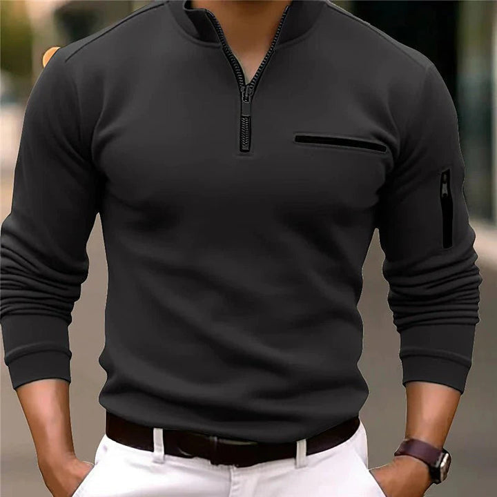 Stylish Men's Sweater with Quarter Zip – Lorenzo-Black-S-The Livary