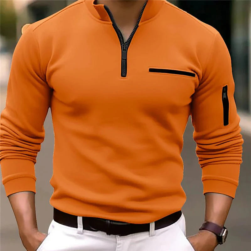Stylish Men's Sweater with Quarter Zip – Lorenzo-Orange-S-The Livary