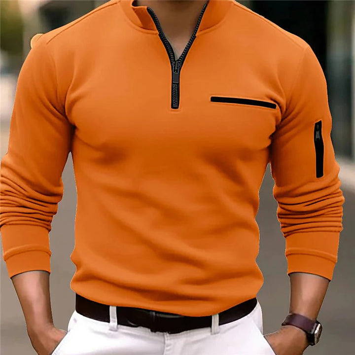 Stylish Men's Sweater with Quarter Zip – Lorenzo-Orange-S-The Livary