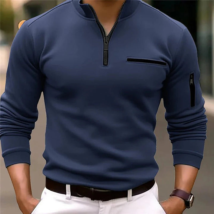 Stylish Men's Sweater with Quarter Zip – Lorenzo-Dark blue-S-The Livary
