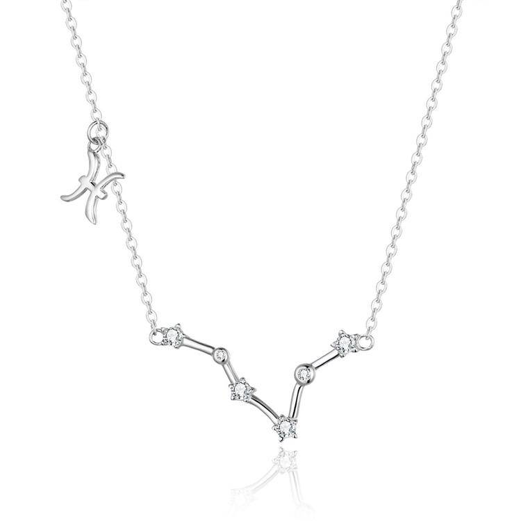 Zodiac Sign Astrology Necklace - Celestia-Silver-Pisces-The Livary