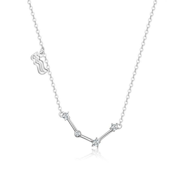 Zodiac Sign Astrology Necklace - Celestia-Silver-Aquarius-The Livary