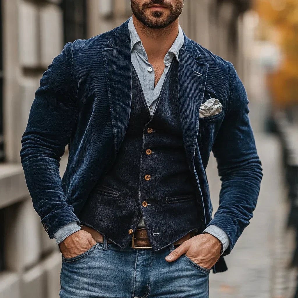 Men's set of Jacket and Waistcoat – Victor-Blue-S-The Livary