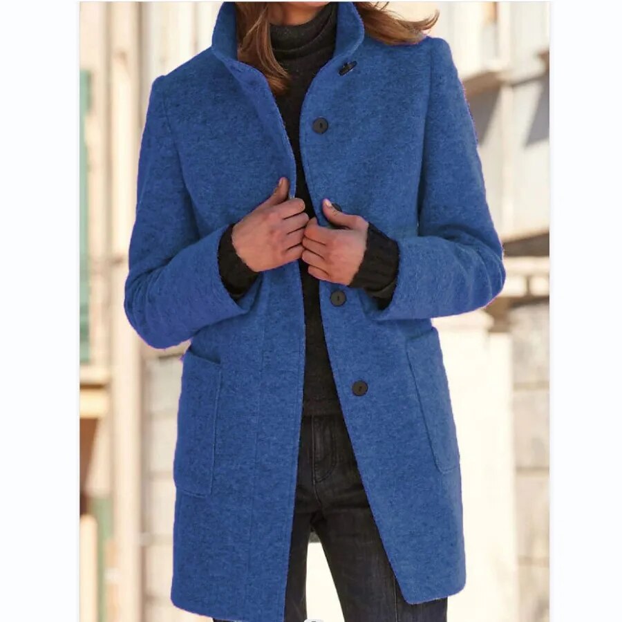 Wool coat with button closure for women - Eva-Dark blue-S-The Livary