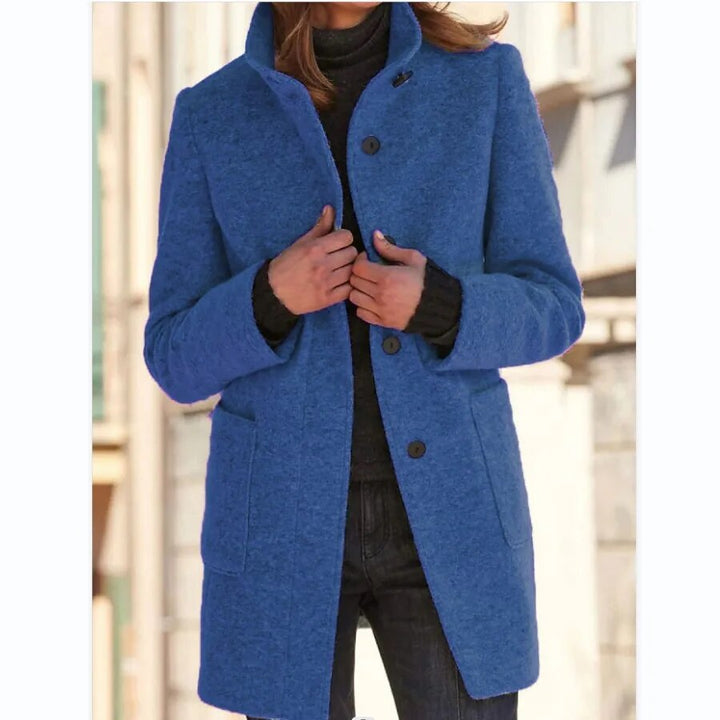 Wool coat with button closure for women - Eva-Dark blue-S-The Livary