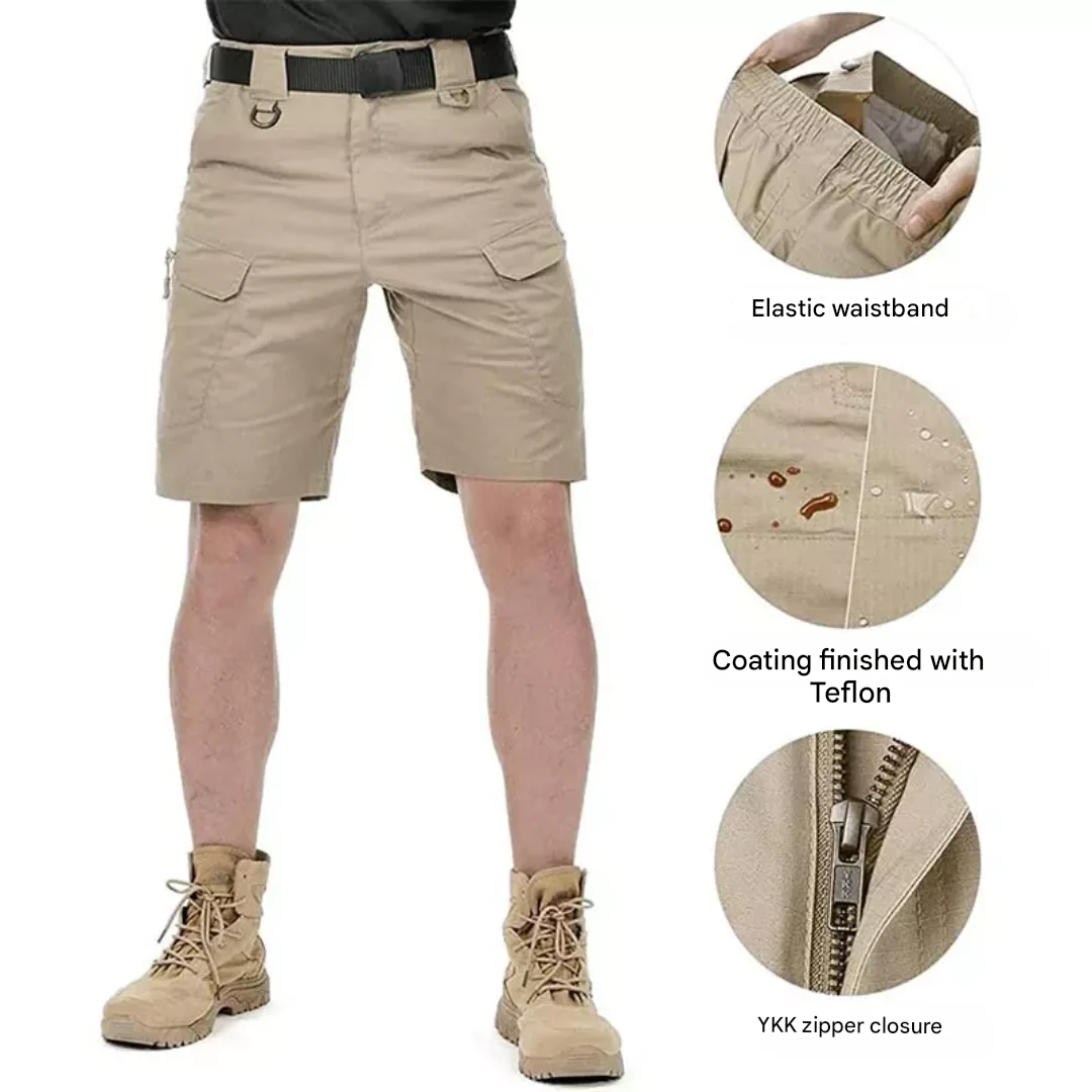 Men's outdoor shorts with 6 zip pockets - FlexTrek cargo shorts-Light brown-S-The Livary