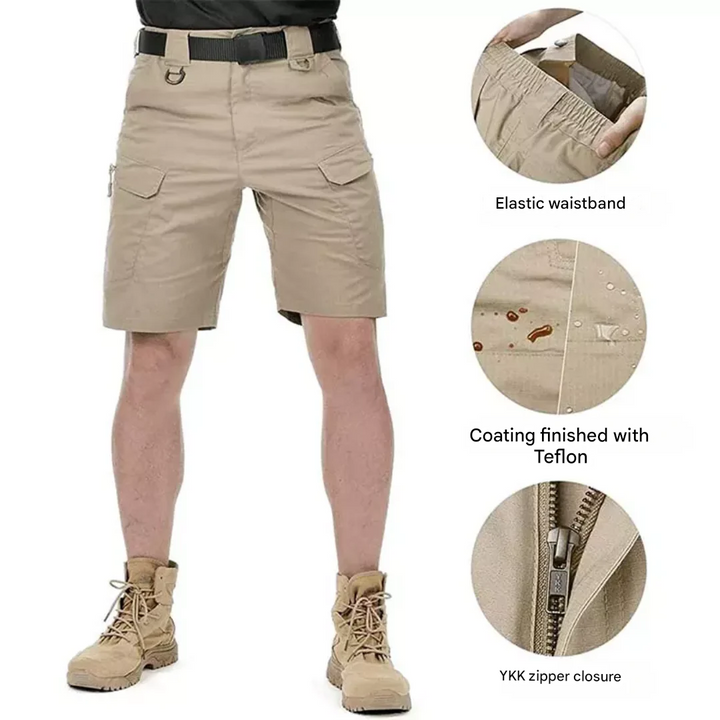 Men's outdoor shorts with 6 zip pockets - FlexTrek cargo shorts-Light brown-S-The Livary