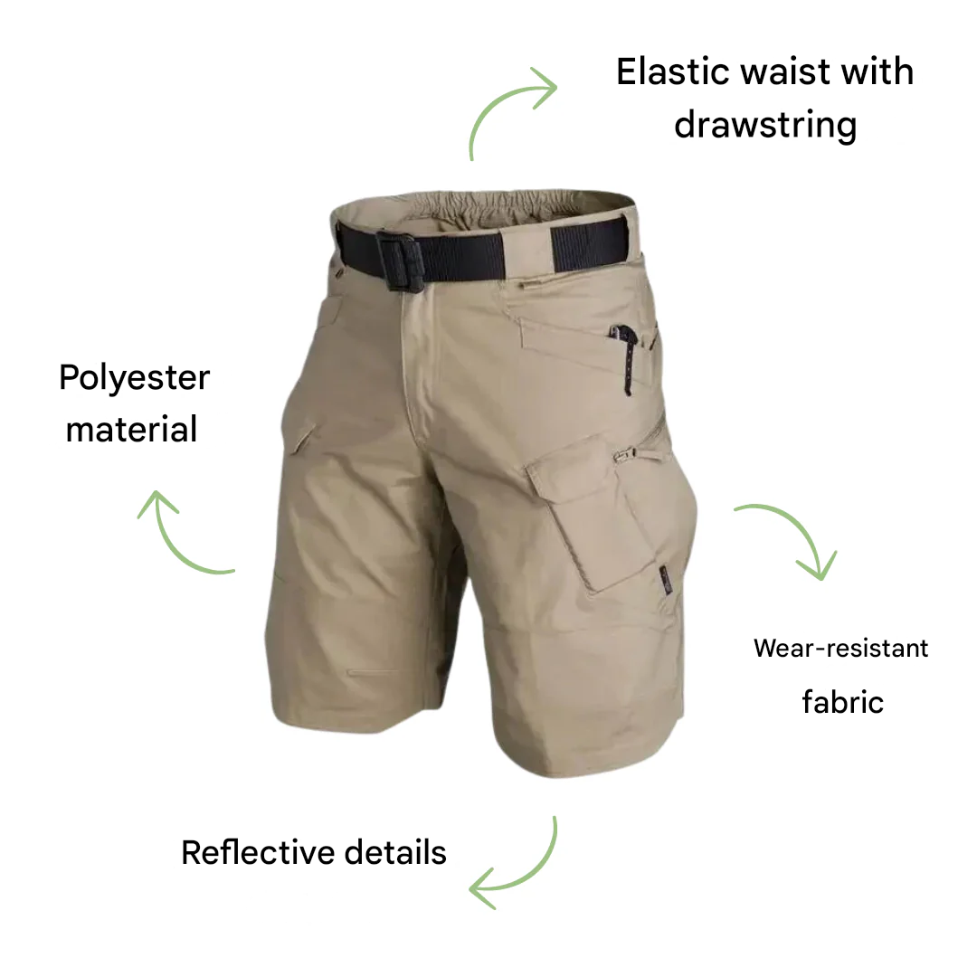 Men's outdoor shorts with 6 zip pockets - FlexTrek cargo shorts-Light brown-S-The Livary