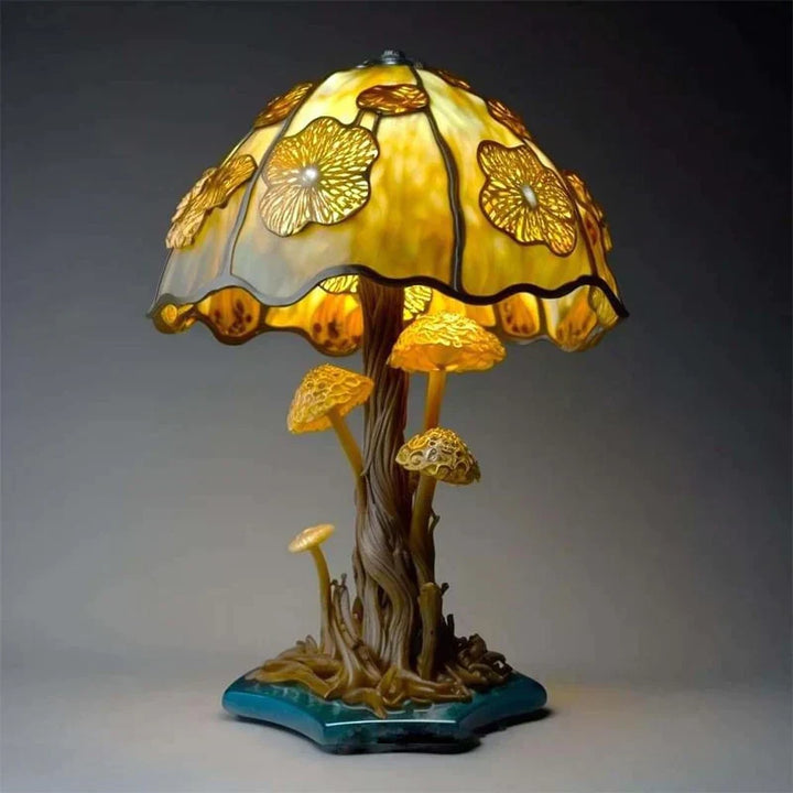Enchanting Stained Glass Table Lamp - DreamGlow-Golden Mushroom-The Livary