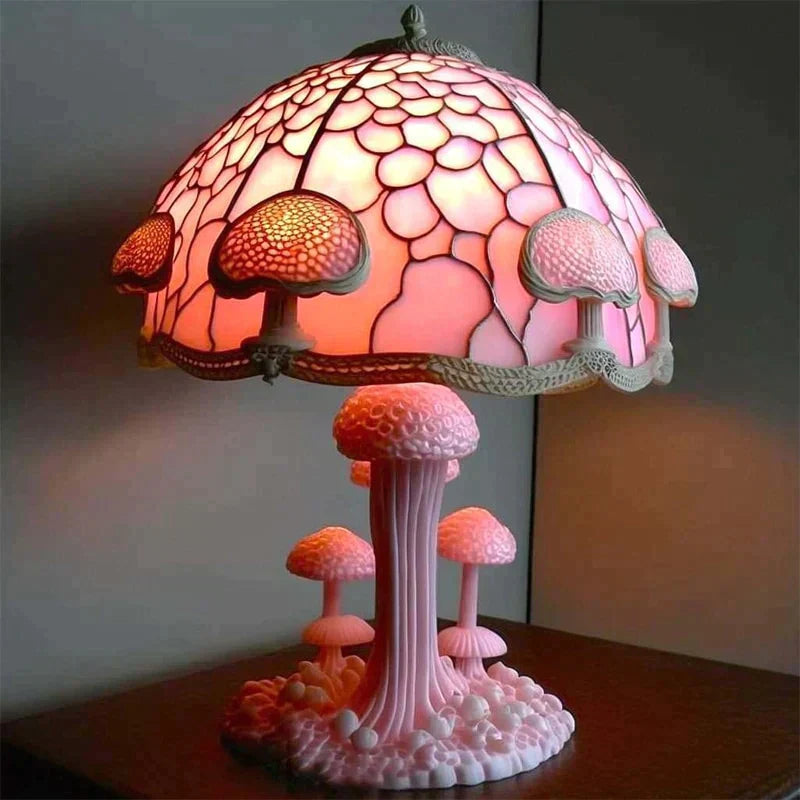 Enchanting Stained Glass Table Lamp - DreamGlow-Pink Mushroom-The Livary