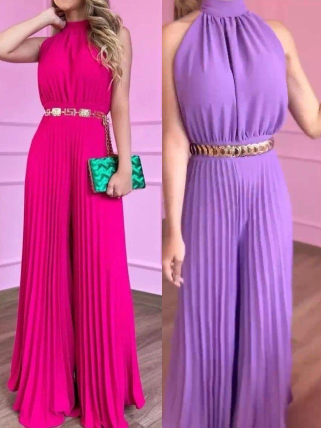 Plissé Jumpsuit – Gaia | Gorgeous airy summer look-S-Fuchsia-The Livary