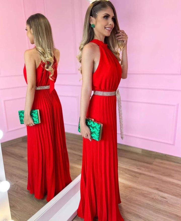 Plissé Jumpsuit – Gaia | Gorgeous airy summer look-S-Red-The Livary