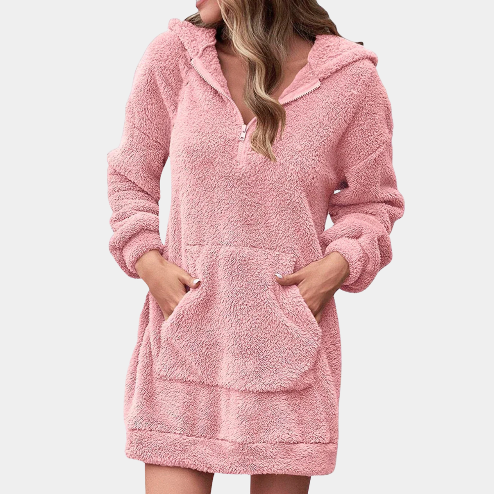 Soft Warm Winter Jumper with Zip for Women - Maëlle-Pink-XS-The Livary