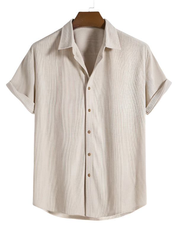 Trendy men's summer set with striped design - Beach Style-Beige-The Livary