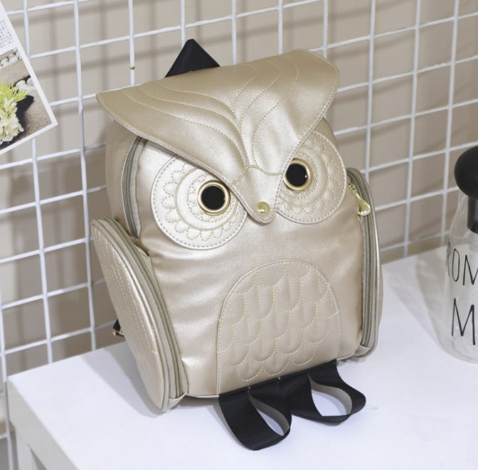 PU Leather Owl Print Backpack for Women – Multi-Pocket Design