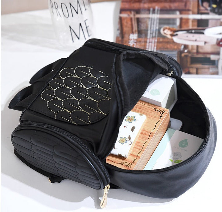 PU Leather Owl Print Backpack for Women – Multi-Pocket Design