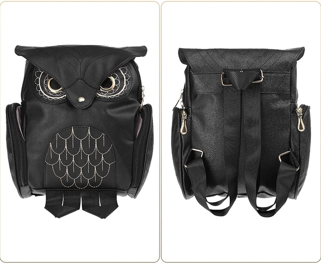 PU Leather Owl Print Backpack for Women – Multi-Pocket Design