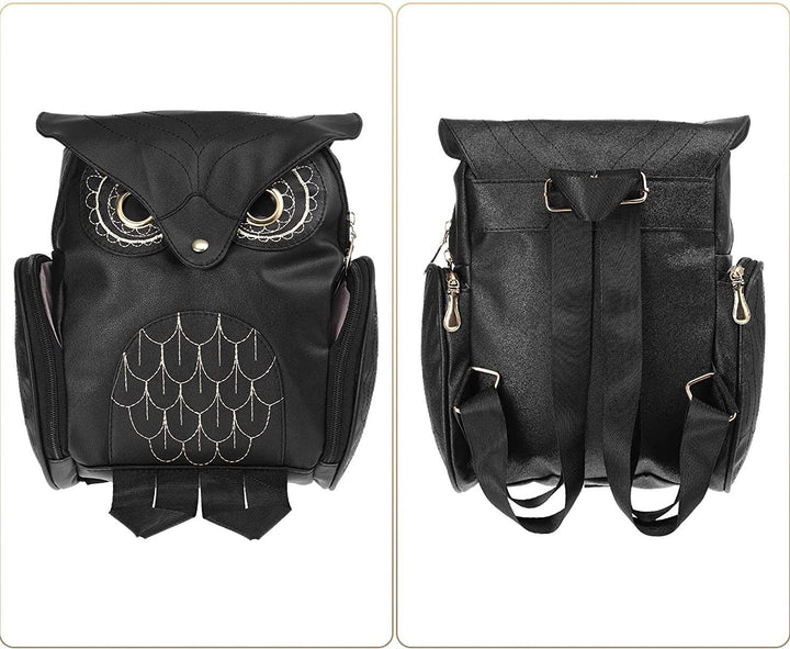 PU Leather Owl Print Backpack for Women – Multi-Pocket Design