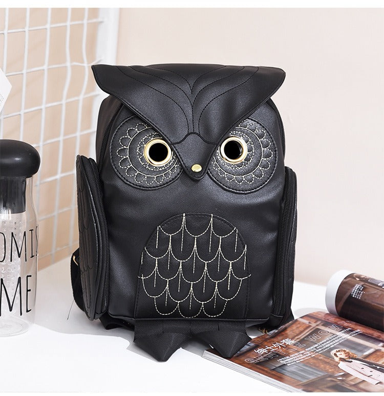 PU Leather Owl Print Backpack for Women – Multi-Pocket Design