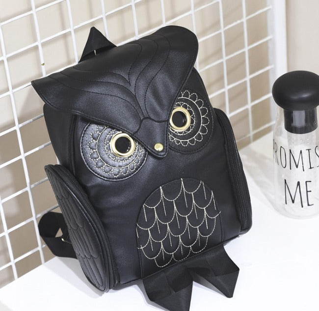 PU Leather Owl Print Backpack for Women – Multi-Pocket Design