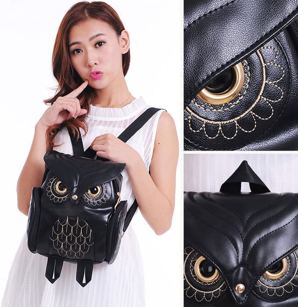 PU Leather Owl Print Backpack for Women – Multi-Pocket Design