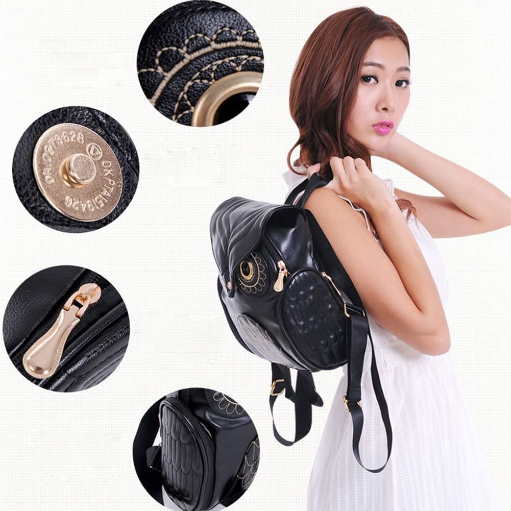 PU Leather Owl Print Backpack for Women – Multi-Pocket Design