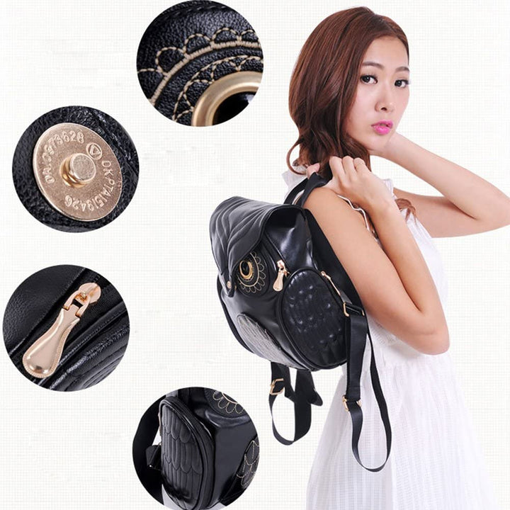 PU Leather Owl Print Backpack for Women – Multi-Pocket Design