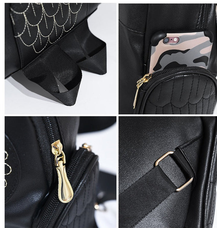 PU Leather Owl Print Backpack for Women – Multi-Pocket Design
