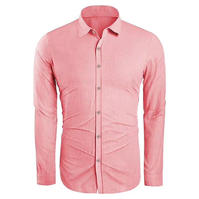 Casual men's linen shirt with long sleeves – Milan-Pink-S-The Livary