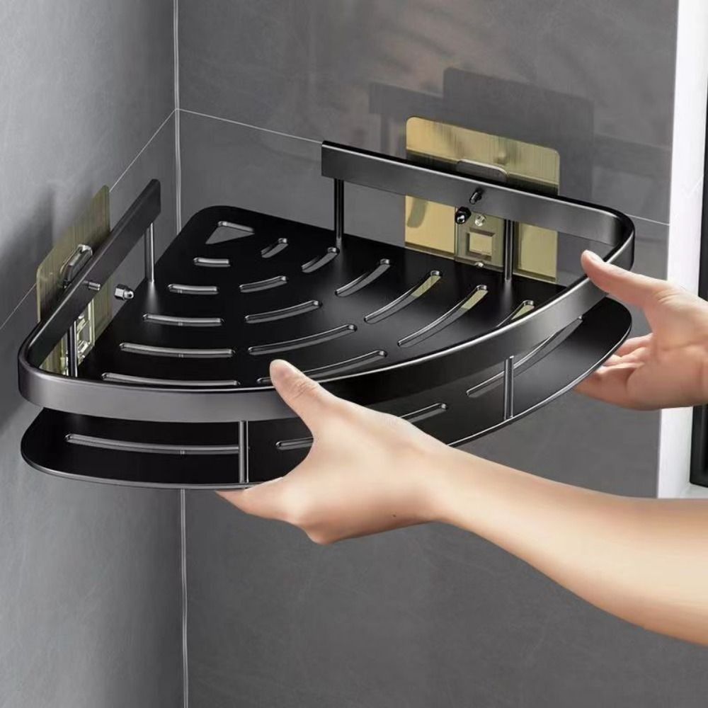 Aluminium Wall Shelf for Bathroom Corners - Cornerix-Black-The Livary