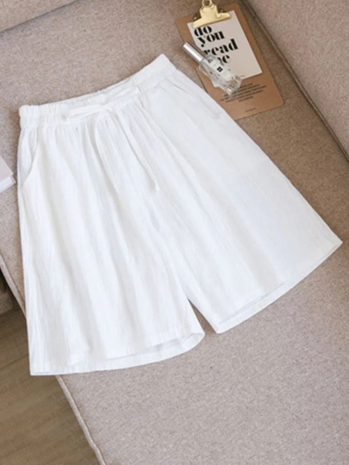 Comfortable & Airy Women's Cotton Shorts with Stretch Waistband – Melina-White-M-The Livary