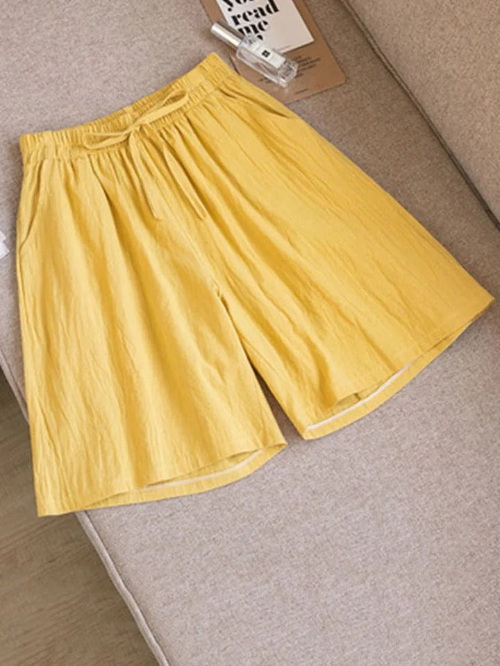 Comfortable & Airy Women's Cotton Shorts with Stretch Waistband – Melina-Yellow-M-The Livary