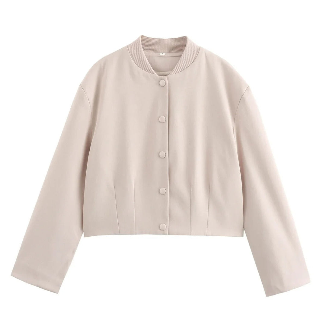 Light women's bomber jacket for summer – Casual chic with stand-up collar-Beige-S-The Livary