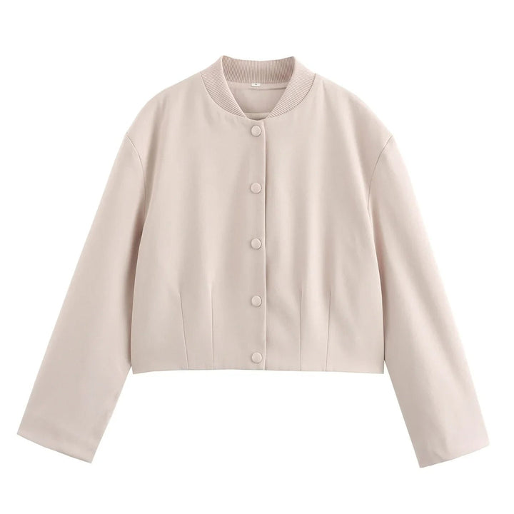 Light women's bomber jacket for summer – Casual chic with stand-up collar-Beige-S-The Livary